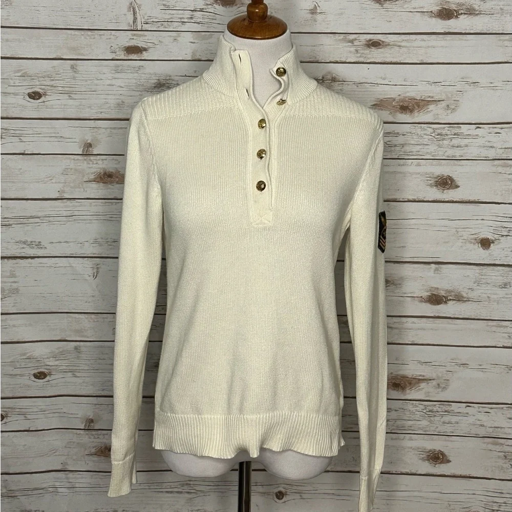 LRL Lauren Jeans Co classic old money ivory cotton mock neck sweater Size Large